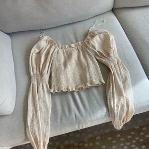 Line & Dot Cream Puff Sleeve Blouse